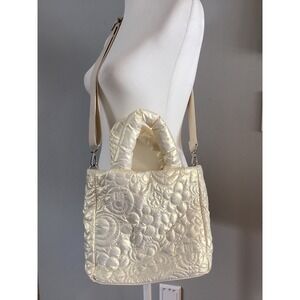 Urban Outfitters Quilted Puffy Tote Bag Cream Pearlized  Crossbody